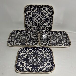 Mary Square Amalfi Mediterranean Blue and White Appetizer Plate Set (4)